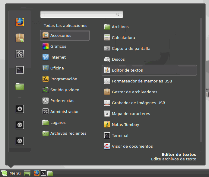 Mint 17 - Menu gedit