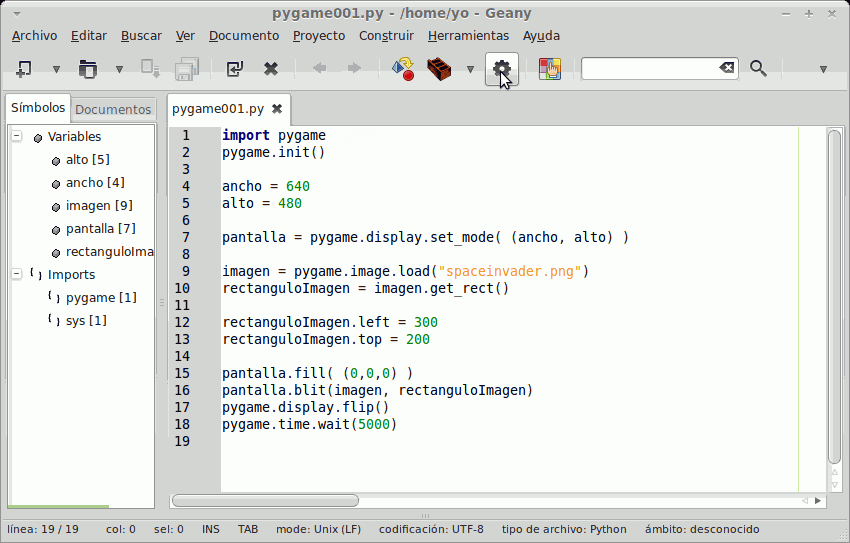 pygame - ejemplo 001 - geany